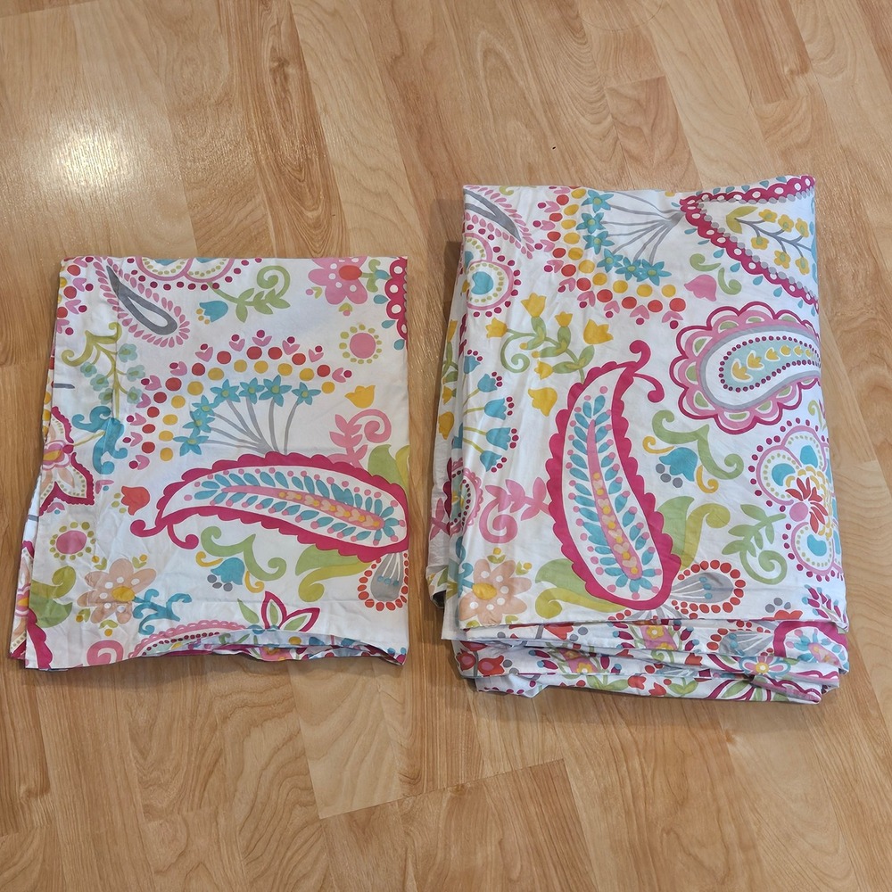 Pottery Barn teen Duvet Cover Set Twin Paisley Floral Cotton 2pc Bedding Pink